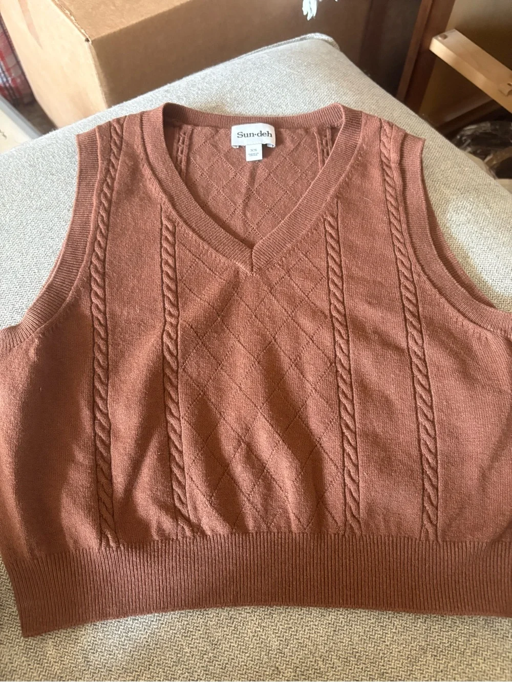Aritzia Sleeveless V-Neck Cable Knit Vest - Rust
